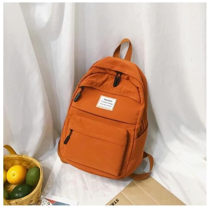 SAC A DOS Nouveau d'?�cole l?�ger et d?�contract?� en nylon de couleur unie Orange - Cdiscount 