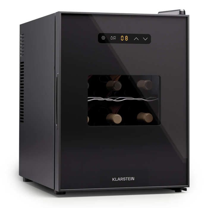 Cave à vin 1 zone - Klarstein - Petit réfrigérateur à boissons - 31 L - Porte vitrée - 12 bouteilles - Noir