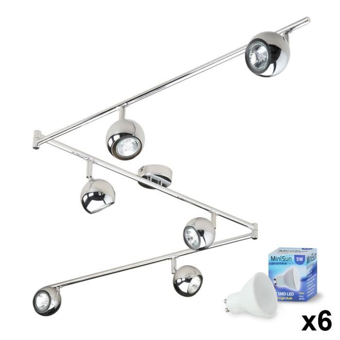 MiniSun Plafonnier ou Applique Moderne 4 x Rail FLEXI Rampe R/églette 8 Spot R/églables GU10 Convient pour Ampoules LED en Combinaison de Chrome Fonc/é et Chrome Poli