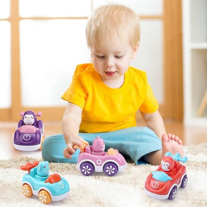 4 pièces voitures Push and Go pour les tout-petits, véhicules d'ingénierie  en plastique mignons petites voitures de jeu voitures jouets pour filles  garçons cadeau de fête d'anniversaire jouets de voiture de camion