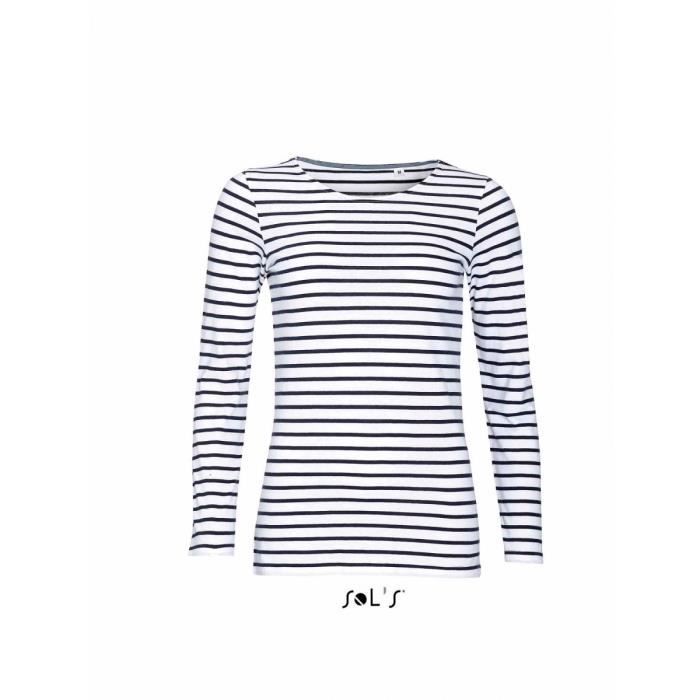 t-shirt rayé marinière femme - manches longues - 01403 - bleu marine