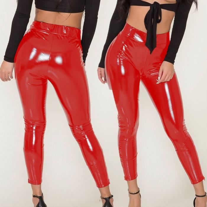 Legging Taille Haute En Cuir Pour Femme Pantalon Extensible Effet Mouillé  De Scène rouge Rouge - Cdiscount Sport