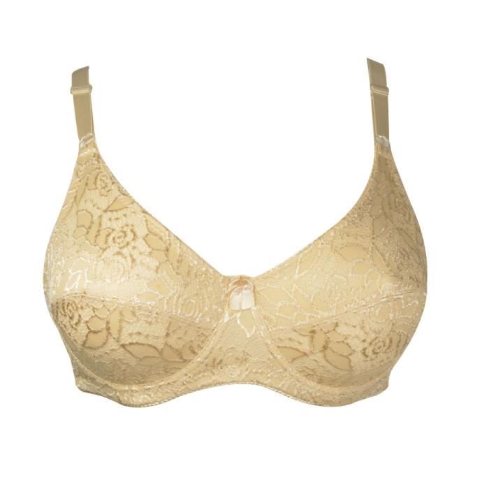 Soutien gorge 100D en dentelle fleurie beige lingerie femme grande