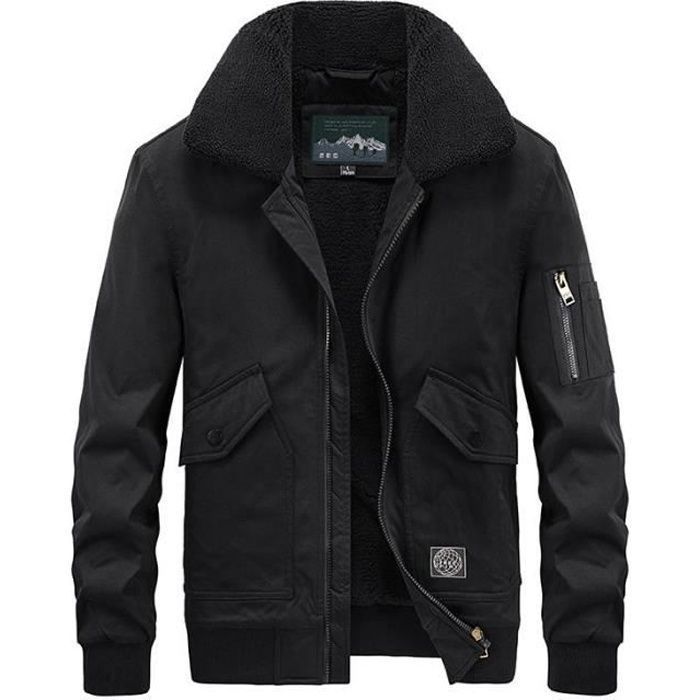 Blouson Homme Hiver Chaud Doublé Polaire Veste Militaire Multi-poches  Epaisse Couleur Unie