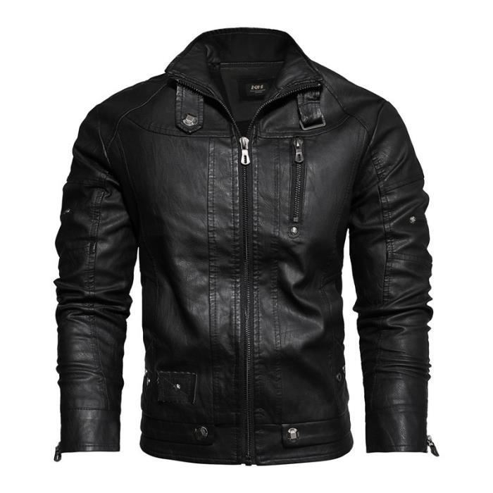 Veste Homme,Veste Moto Homme en Pu Cuir Automne Hiver, Épais Veste de Cuir  Homme de Courses Col Revers-Noir Noir - Cdiscount Prêt-à-Porter