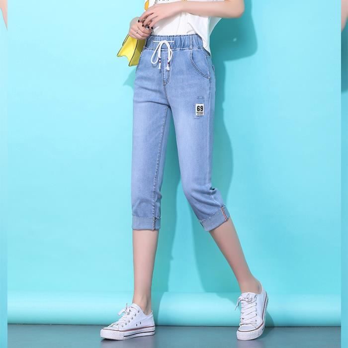 Pantacourt En Jean Taille 52 élastique - Occasion Très Bon état - Coupe Droite Décontractée