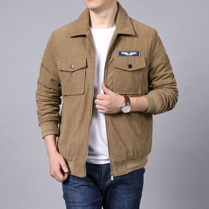 Veste Velours Côtelé Homme Chaude Doublée Polaire Casual Veste