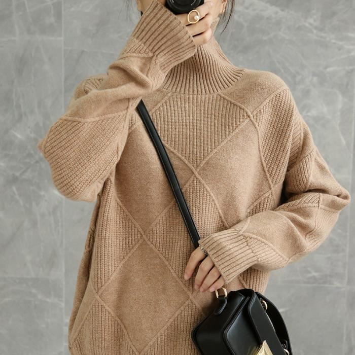 VATIVA Pull 100% Cachemire Femme - Cardigan Tricot Col Montant Automne Hiver Décontracté Élégant