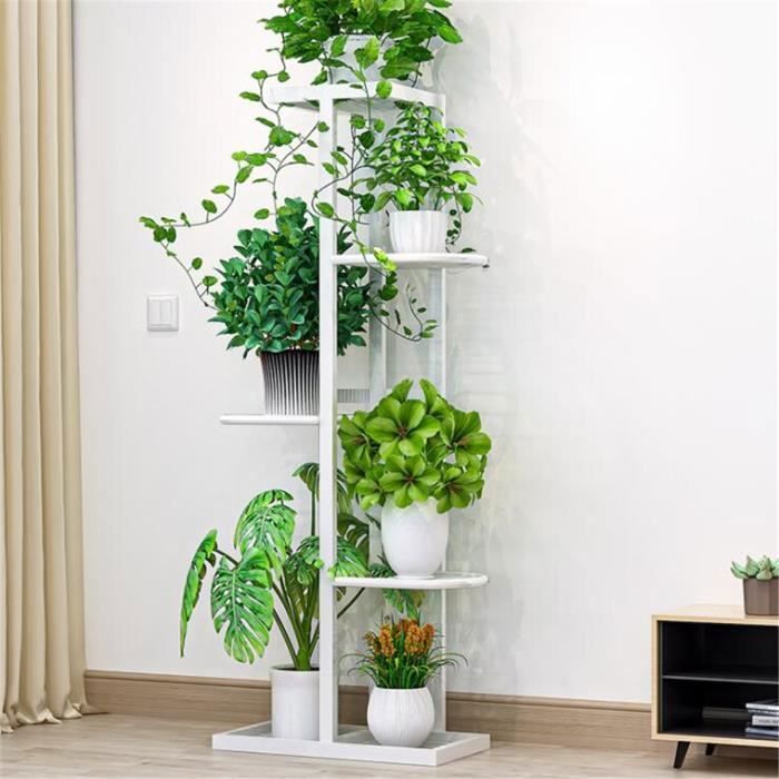 Porte plante en fer etagère de fleur 5 niveaux présentoire de jardin blanc