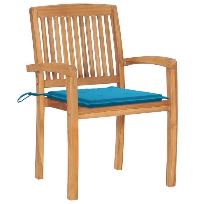 GARS Chaises de jardin 2 pcs avec coussins bleu Bois de teck massif Bleu(5897)