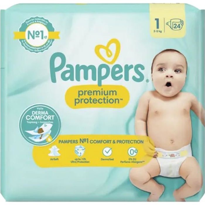 Couches Pampers Premium Protection Taille 1 - 24 couches - 2 kg à
