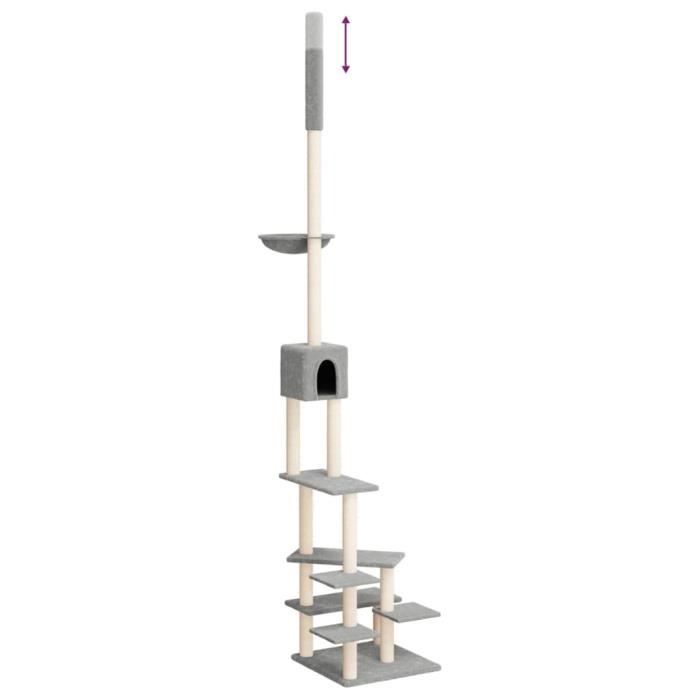 PawHut Arbre à Chat Sol-plafond Ajustable (220-240 Cm) - 5 Niveaux Avec Niche, Hamac, Plateformes Fleur Et Jeu De Balle - Idéal Pour Petits Appartements