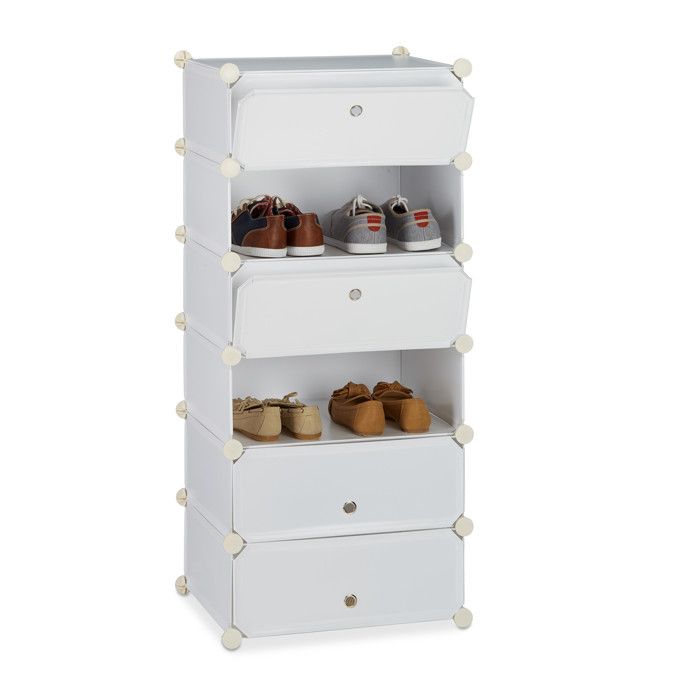 Relaxdays Meuble chaussures fermé rangement 6 casiers plastique chaussures modulable DIY HxlxP: 107x49x37 cm blanc
