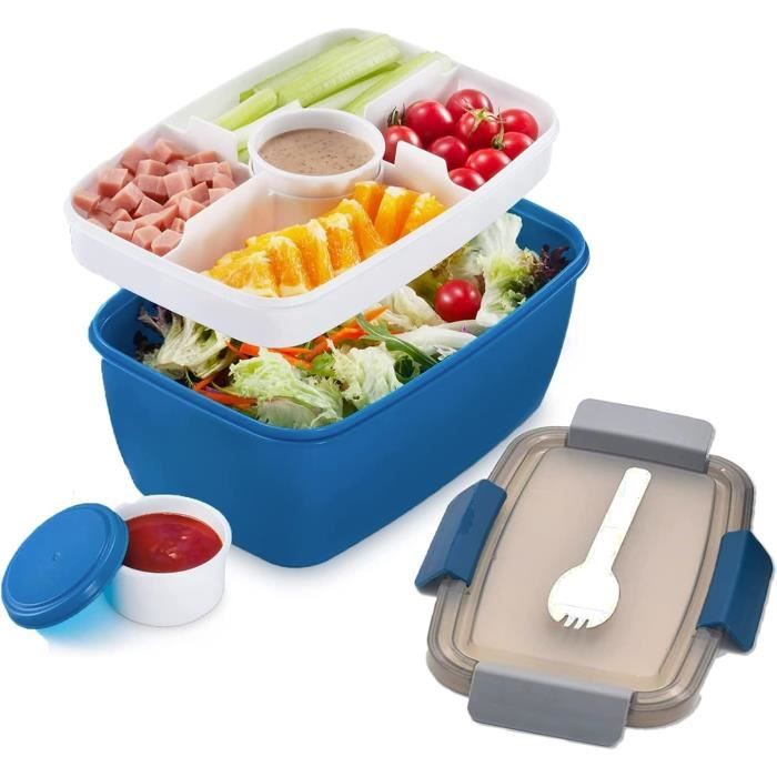 Echehi Echei Boite Repas Compartiment, Lunch Box Intégrées à 2 Couches, Bento Lunch Box Anti-fuite Avec Couverts Pour Le Travail, L'école, Pique- Nique