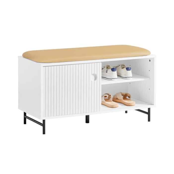 SoBuy FSR116-W Meuble à Chaussures sur Pieds avec 2 Portes Coulissantes et 4 Étagères 85 x 37 x 49 Blanc