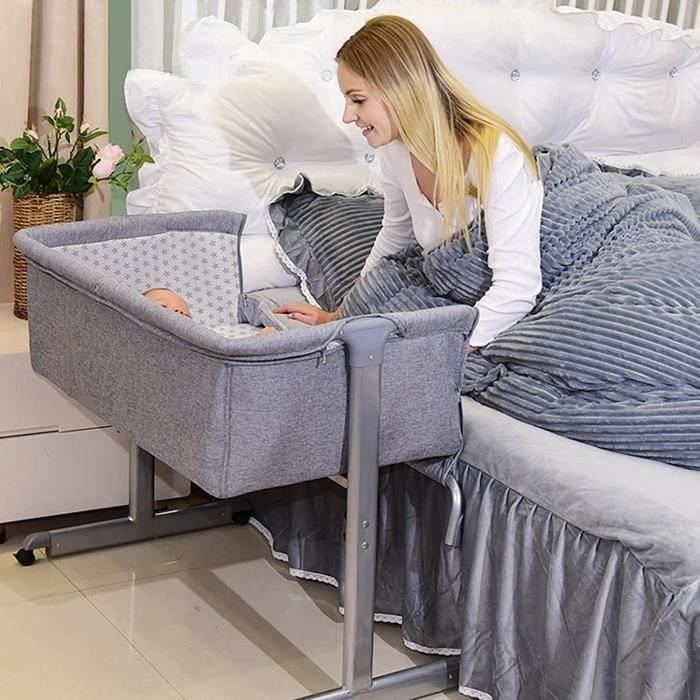 Berceau Bébé Pliable 3 En 1 HUOLE - Cododo, 4 Hauteurs Réglables, Matelas Inclus