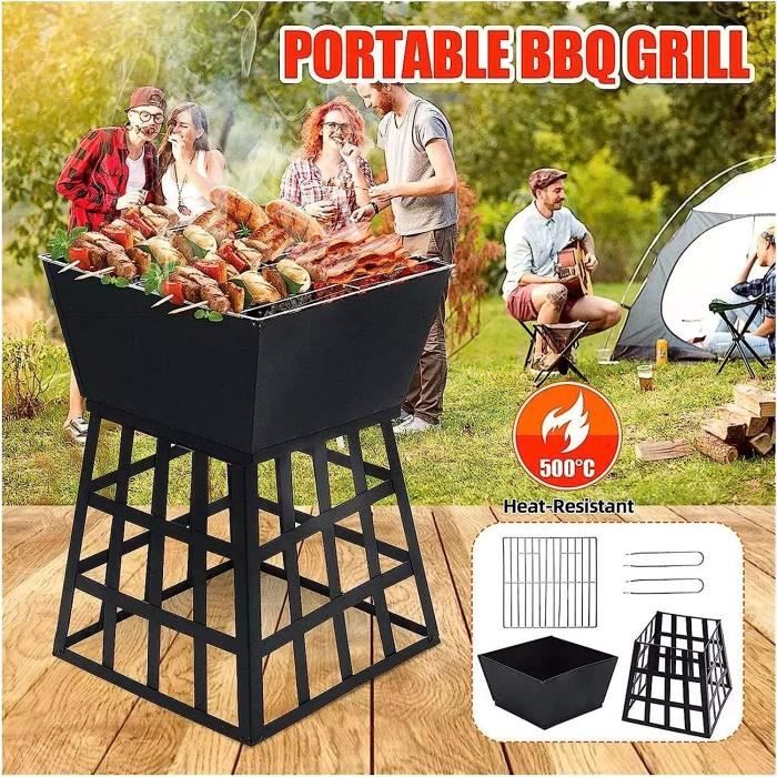 Brasero De Jardin Pliable CCLIFE - Foyer Extérieur En Acier Inoxydable Avec Grille - Pour Terrasse, Camping
