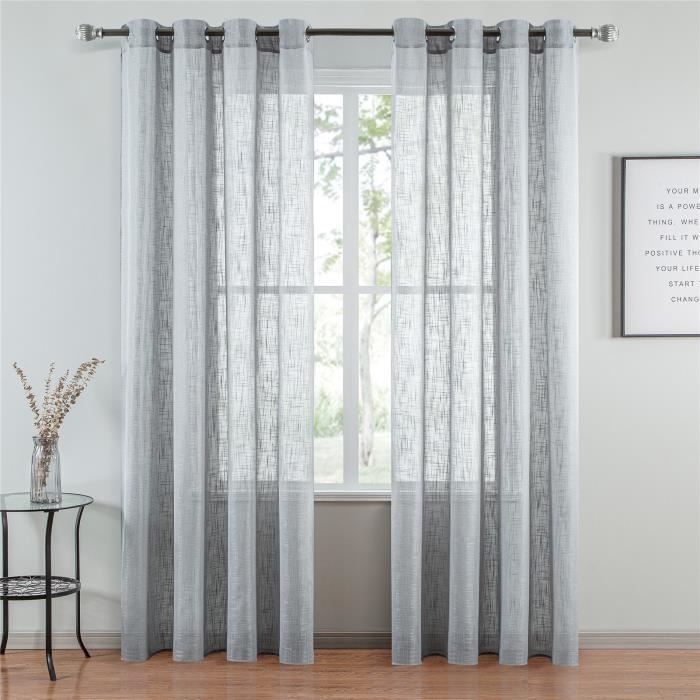 Rideaux Voilage Lin Naturel Joydeco 132x245 Cm - Lot De 2 Panneaux Blancs Pour Salon Et Chambre