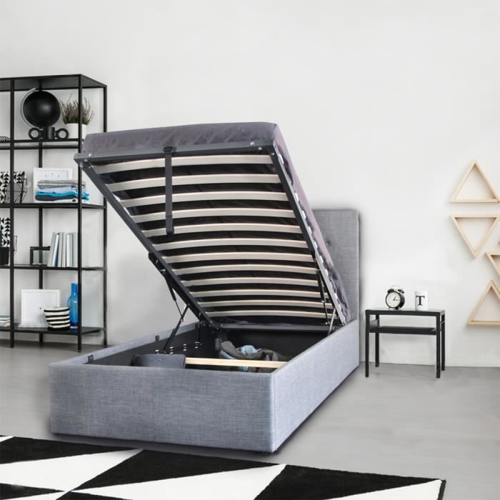 Lit coffre 90x190 sommier inclus Mily Gris foncé - WEBER INDUSTRIES - Elégance - Chic - A lattes