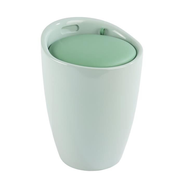 WENKO Tabouret Panier à linge, coffre à linge et tabouret salle de bain Candy, coussin amovible, 20 litres, Plastique, Vert menthe