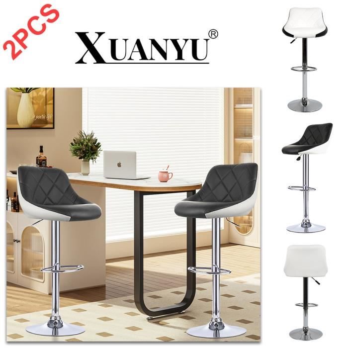 Tabourets de bar - XUANYU - Siège ajustable et pivotant - Pieds en métal - Noir et blanc