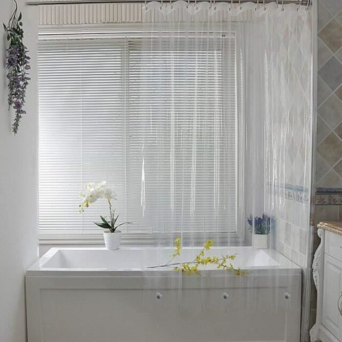 Rideau De Douche PEVA Transparent "Milky Stone" - 120x200 Cm - Anneaux Inclus
