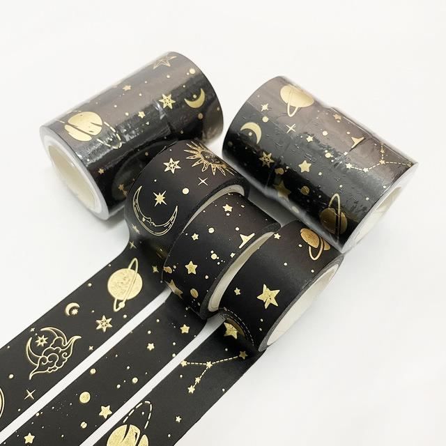 Rouleaux De Ruban Washi Noir Doré Avec Nœuds Roses - 10 Mm Et 15 Mm - Neuf
