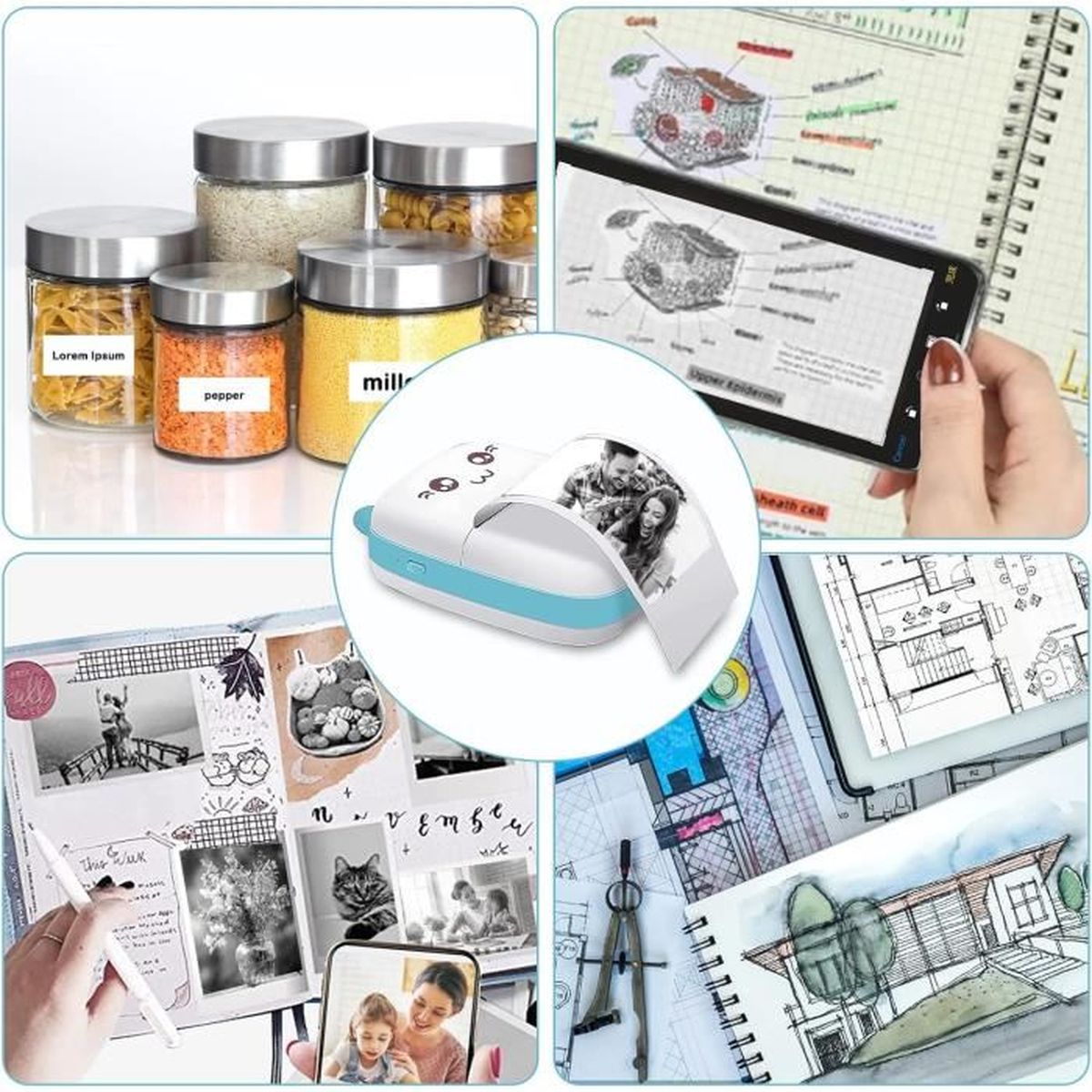 Mini imprimante portable pour photos et autocollants, compatible