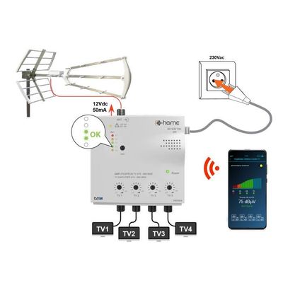 Amplificateur TV TNT Connecté 4 Sorties - App Mobile TV Finder Incluse Pour Un Signal Parfait | D-Home