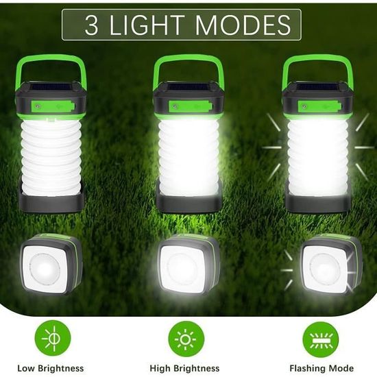 Lampe De Camping LED Solaire Et USB - Pliable, étanche, 4 Modes, Pour Randonnée, Pêche, Urgences