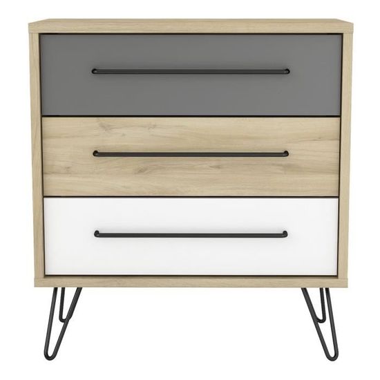 Commode 4 Tiroirs Pricy En Chêne Shannon - 80x38 Cm, Coulisses à Billes