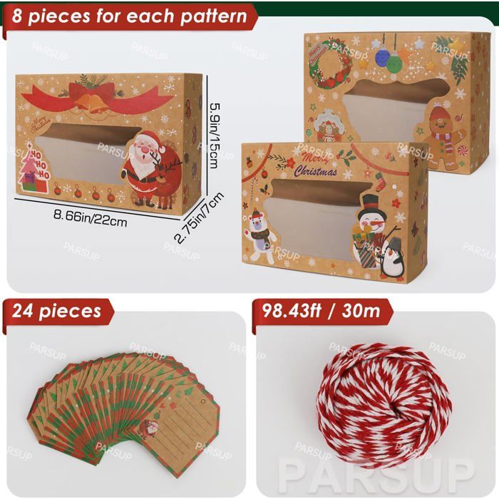 Boîte Biscuit Noel JOYIN Lot De 24 Boîtes à Biscuits De Noël En Feuille D'or Avec Fenêtres Boîte à Biscuits De Noël