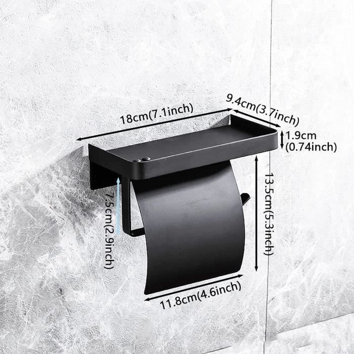 Porte-papier de toilette mural avec tablette noir mat