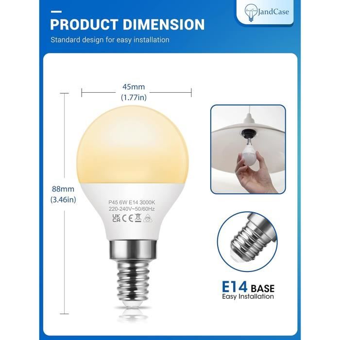 Ampoules LED E14 G45P45, 6W ampoule économique, équivalent Ampoule