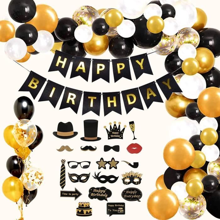 Anniversaire Décorations Arche Ballon Noir Or, 124 PCS Ballons