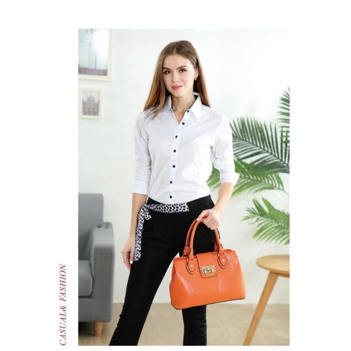Chemise Femme Business en Coton Vêtements de Travail à Manches Longues Slim  Fit Bleu