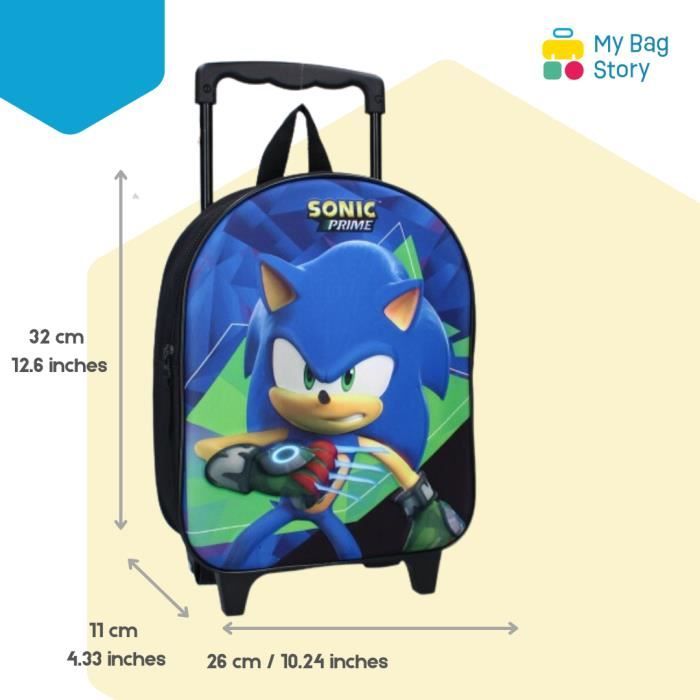 Valise Enfant Sonic Bleu - 42cm Avec Roulettes - Bagage Cabine Enfant - Idée Cadeau Voyage