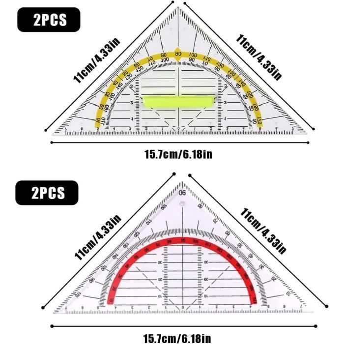 4 Pièces Triangle Géométrique en Plastique Équerre Géométrique Transparente  Équerre de Géométrie Flexible avec Rapporteur[S112] - Cdiscount Bricolage