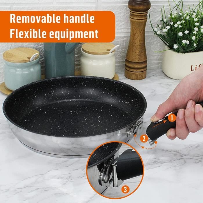 Poêle Wok Asiatique 32 Cm - Acier Inoxydable Anti-adhésif - Compatible Induction - Avec Couvercle En Verre - Idéal Pour Sauté Et Friture