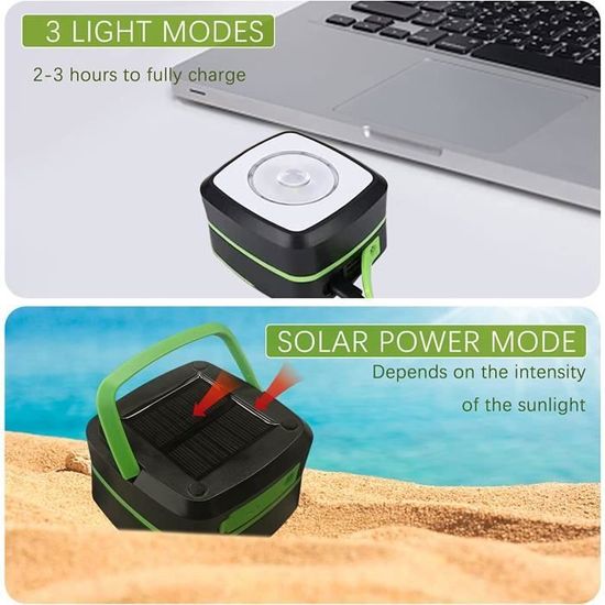 Lampe Solaire Portable LED – Camping, Plage, Jardin – Avec Chargeur USB – Blanc