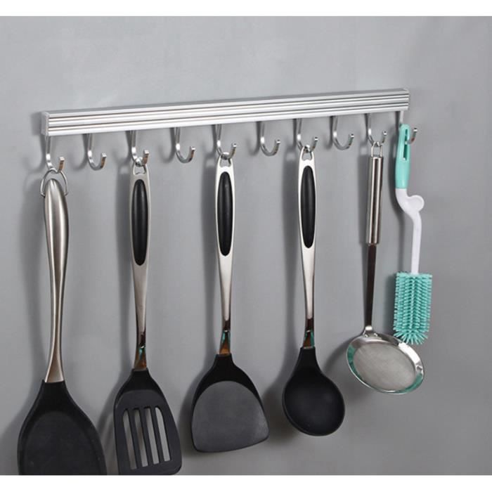 Tuciyke Support mural pour ustensiles de cuisine sans perçage avec 10 crochets pour salle de bain, chambre à coucher, bureau (10 crochets