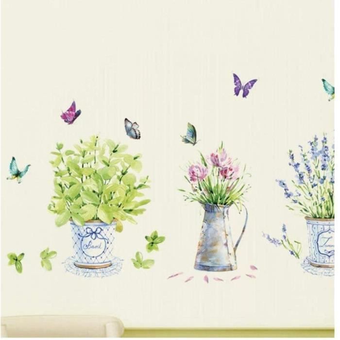 Xzfddn Belles Fleurs En Pot Bee Stickers Muraux Cabinet Couloir Mur Stickers  Diy Décoration De La Maison Vert Planteurs Mur Affiche Mural : :  Cuisine et Maison