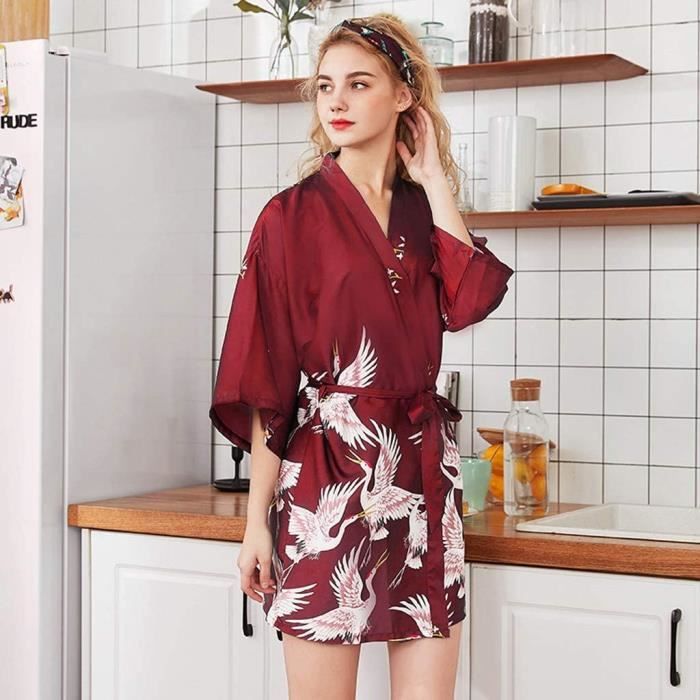 Robe De Chambre Kimono Femme Satin Chemise De Nuit Sexy Lingerie
