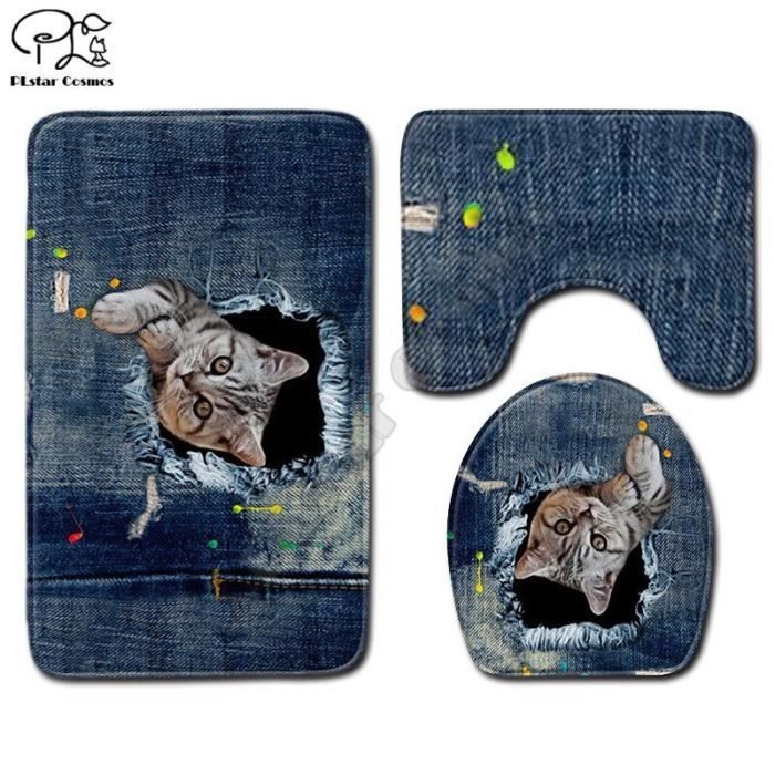 Abattant Wc Dessin anime drole chat motif 3D imprime salle de bain piedestal tapis couvercle toilette couverture bain Type 5