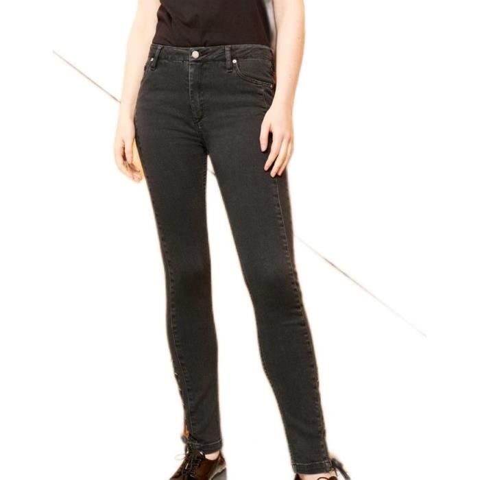 JEAN TAILLE HAUTE EN COTON REIKO Gris fonc Cdiscount Pr t Porter