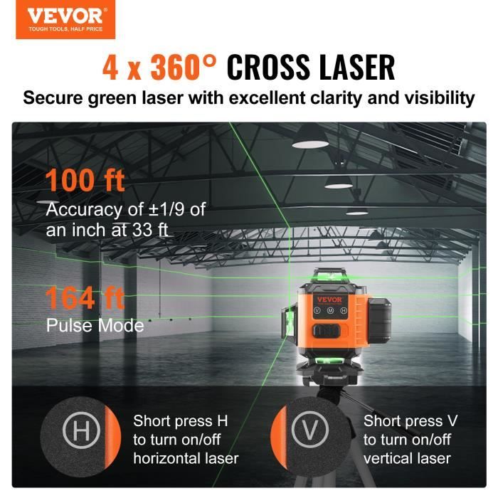 VEVOR Niveau Laser Vert Autonivelant 12 Lignes Croisees 3x360° Rotatif  Exterieur
