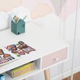 Bureau enfant - HOMCOM - Style scandinave - Tiroir et rangement - MDF et pin - Blanc gris et rose-3