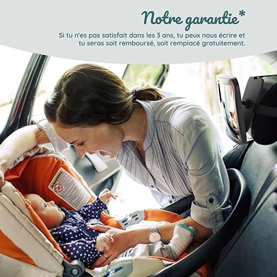Miroir de voiture pour bébé, miroir de montre de bébé rotatif et inclinable  à 360°, miroir de voiture de siège arrière 100% incassable, sangles  élastiques réglables, autocollant pour bébé à bord