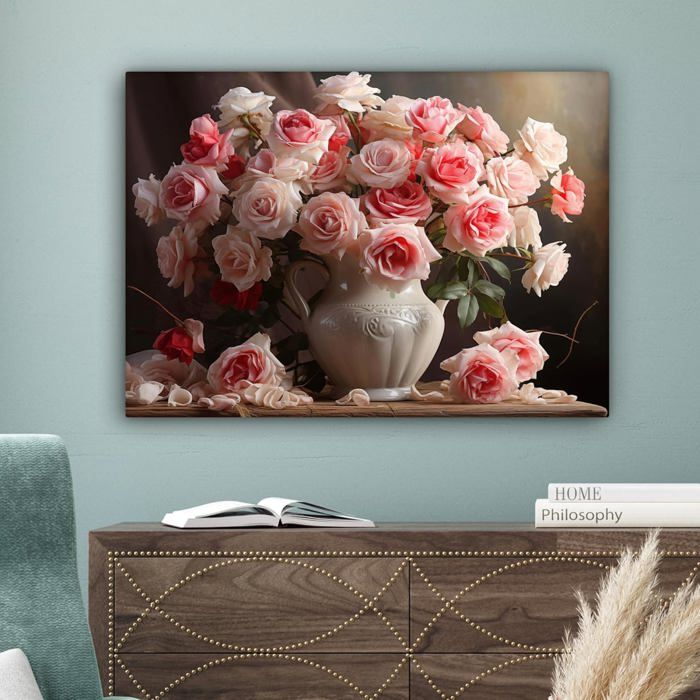 Tableau Déco Sur Toile 50x70cm - Impression Fleurs Botaniques Anciennes - Style Vintage