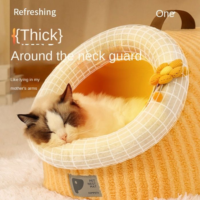 Panier Chauffant Pour Chat/chien Avec Toit - Température Réglable 35-50°C, Intérieur Amovible Lavable, Taille 45x32x35 Cm